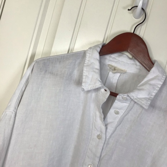 A. Ren Cropped Button Front Linen Shirt in White Size Medium. - Picture 3 of 9